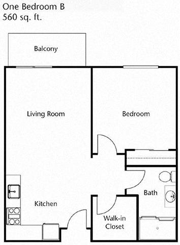 One Bed One Bath Floor Plan One Bed One Bath Floor Plan at Cogir of Rohnert Park, Rohnert Park